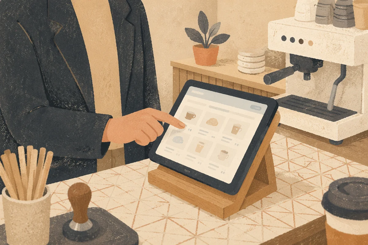 Modern Cafe Barista Tablet Checkout Counter