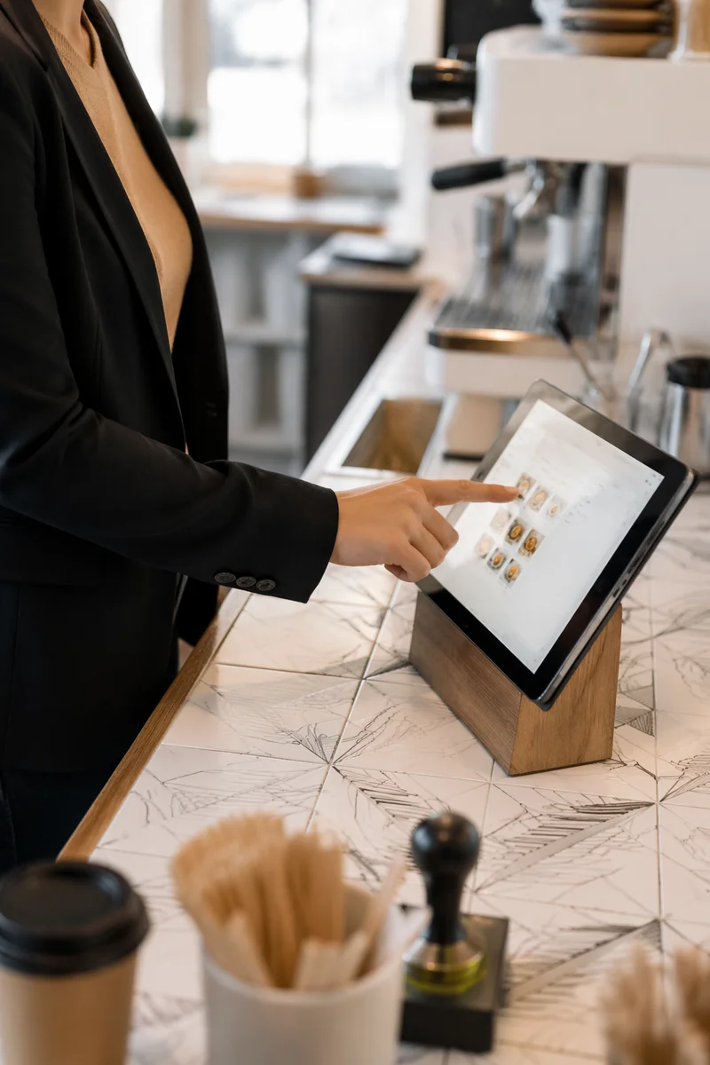Modern Cafe Barista Tablet Checkout Counter