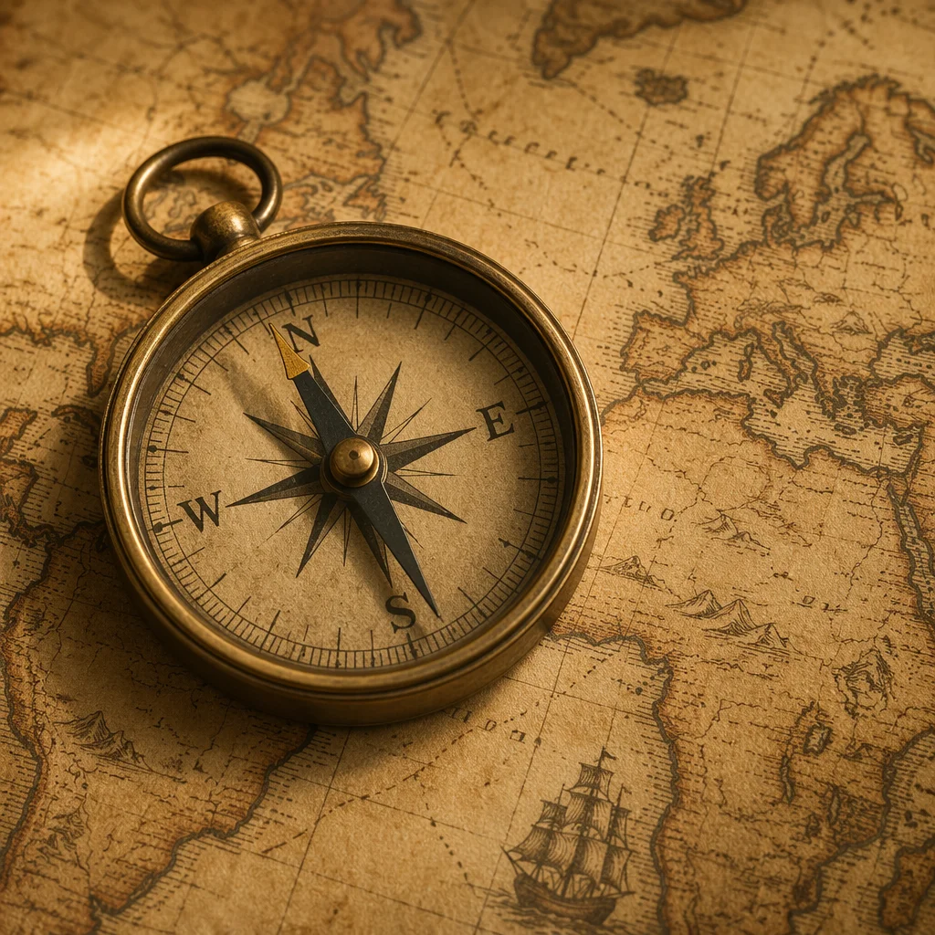 Vintage Compass on Map for Business Direction