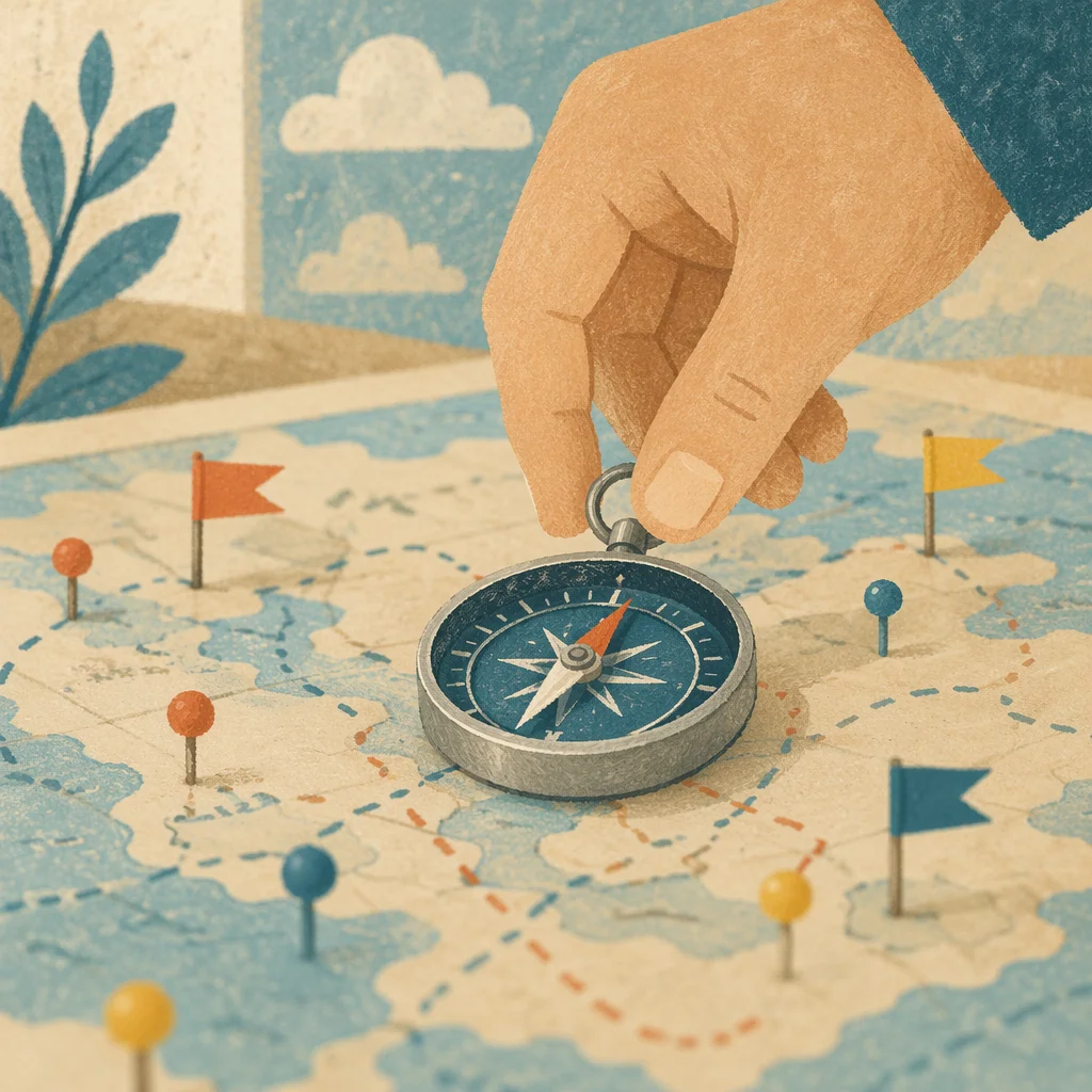 Compass on Map for Business Direction