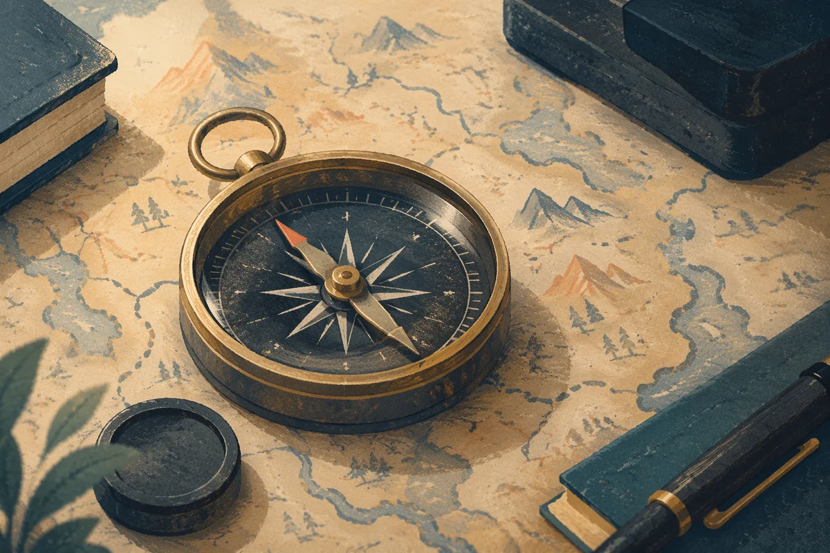 Brass Compass on Map for Business Direction