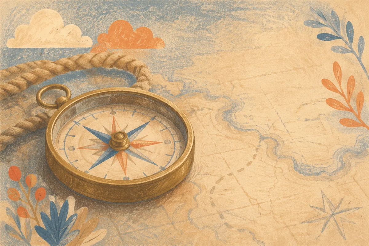 Antique Compass on Vintage Map Strategy