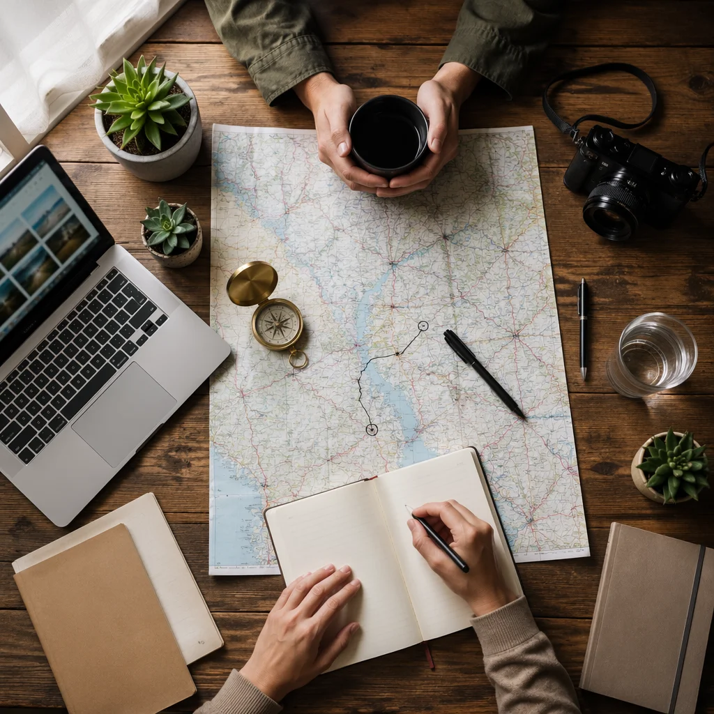 Business Navigation Compass on Travel Map