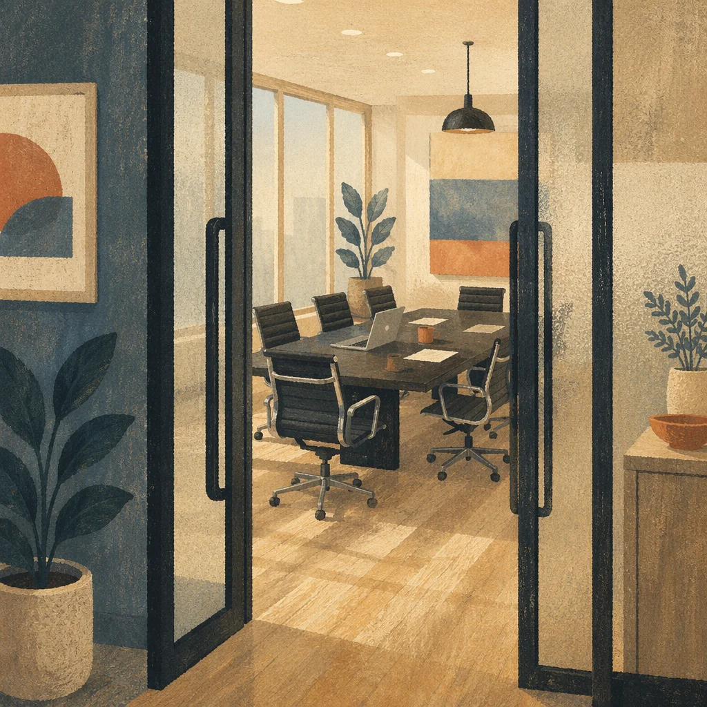 Modern Conference Room Through Glass Doors