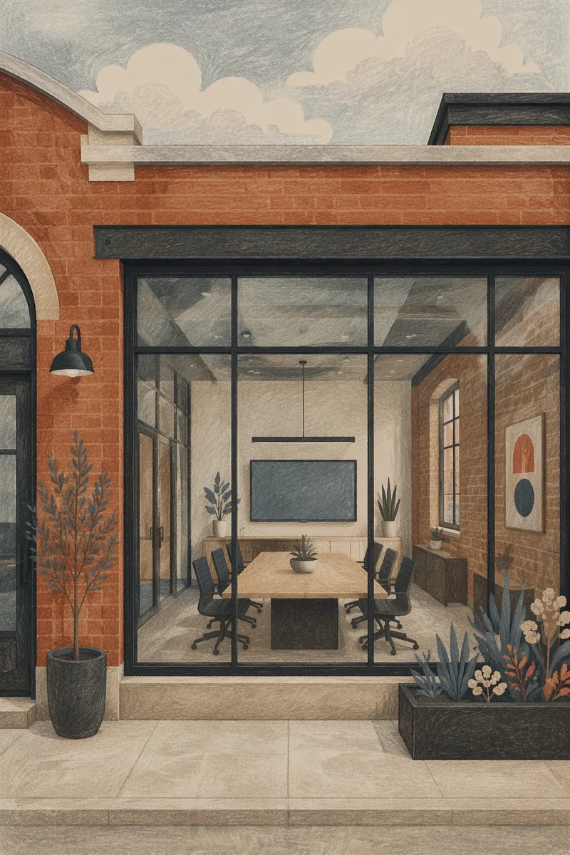 Modern Glass Conference Room in Brick Office