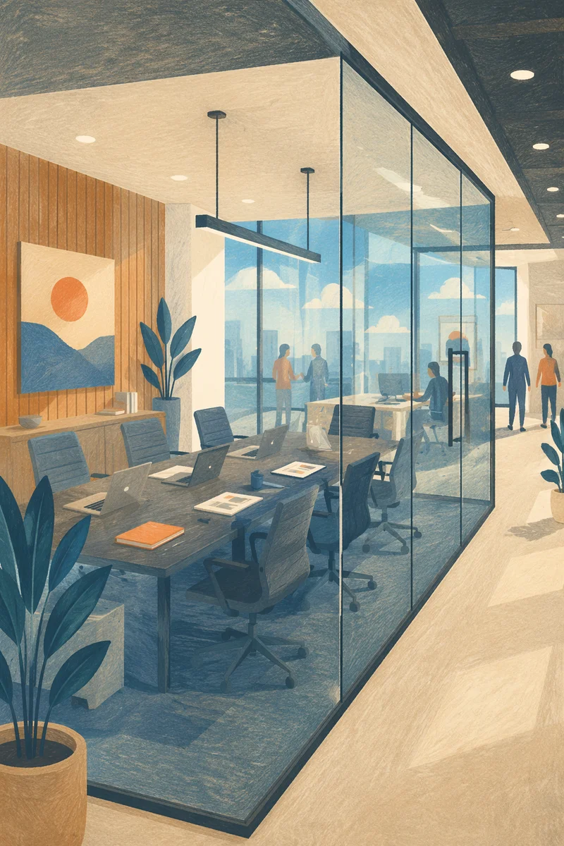 Modern Glass Conference Room with Reflections