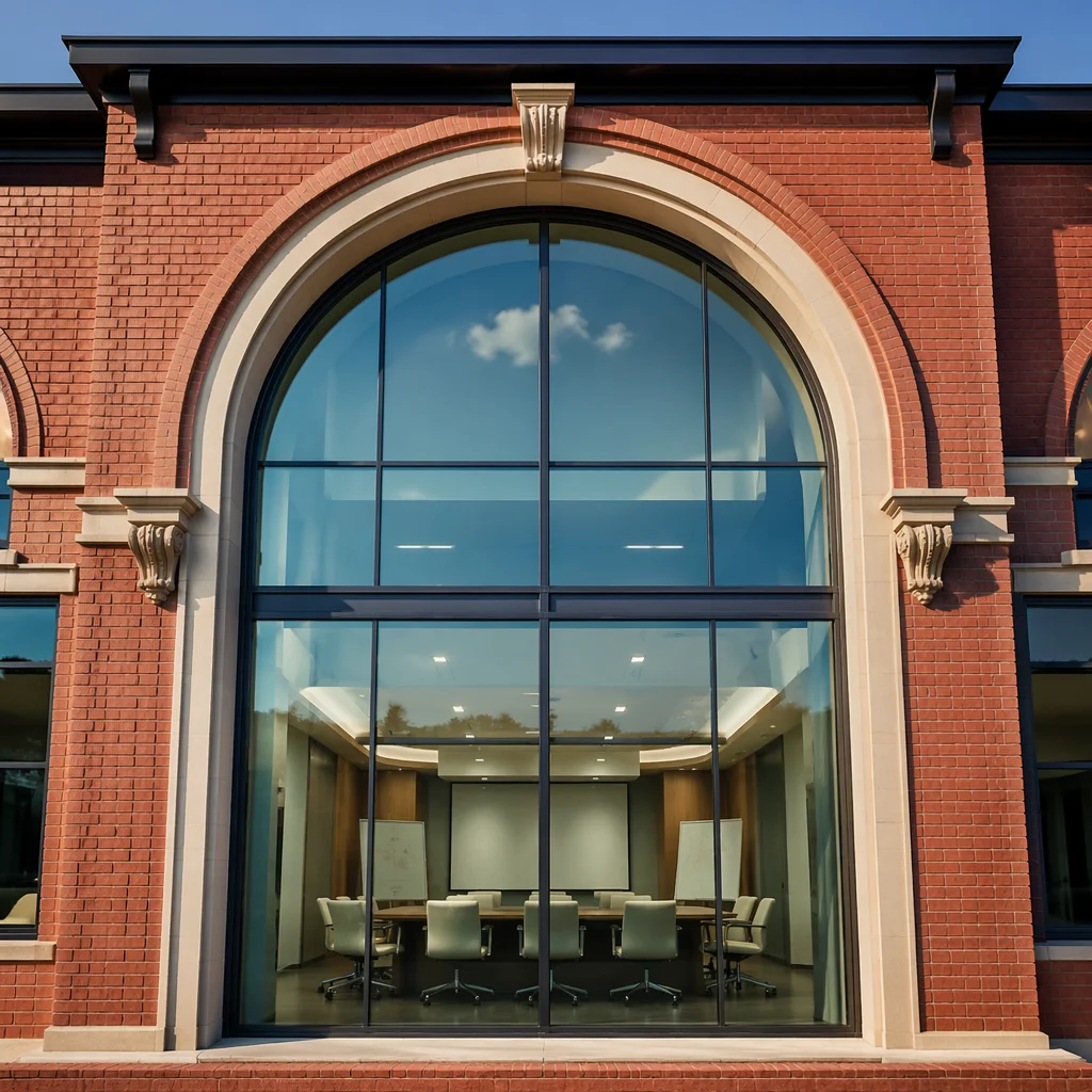 Modern Glass Conference Room in Brick Facade
