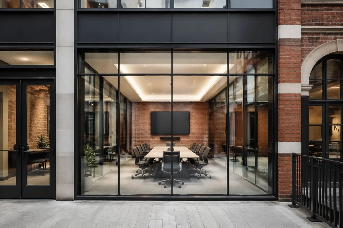 Modern Glass Conference Room in Brick Office