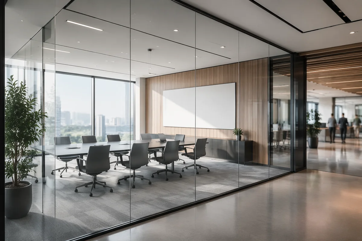 Modern Glass Conference Room with Morning Light