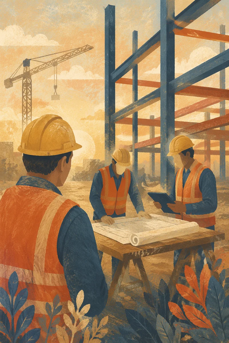 Construction Team Planning at Sunrise Site