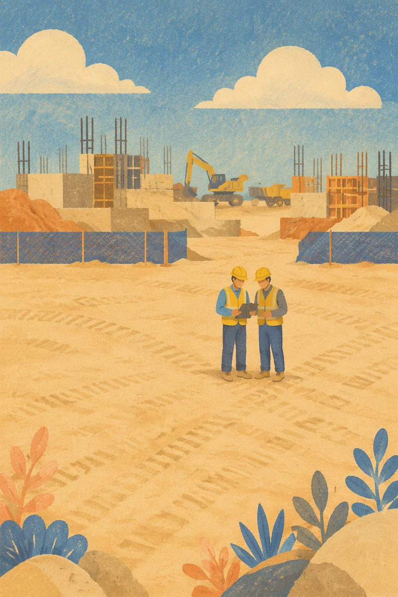 Construction Workers Reviewing Plans on Site