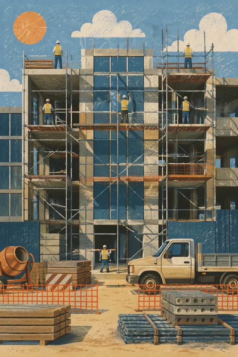 Commercial Construction Workers on Scaffolding