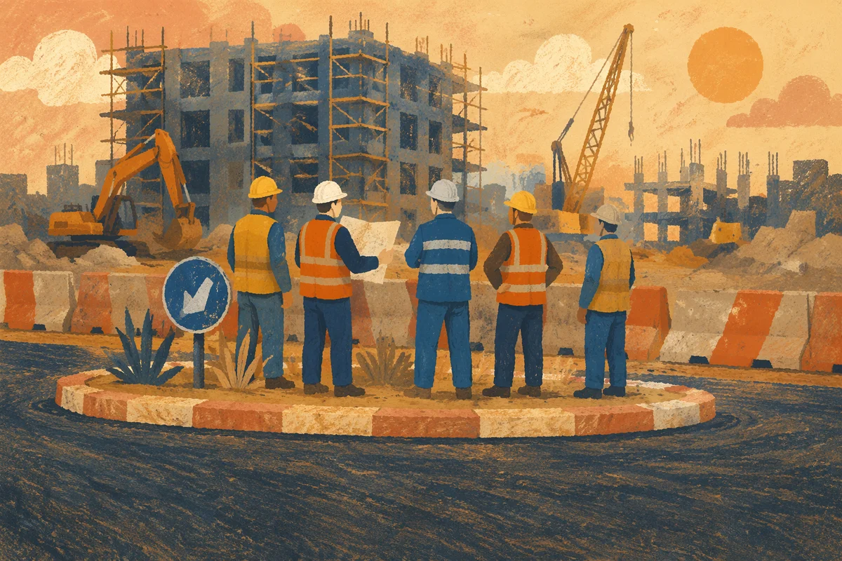 Construction Workers Planning Near Urban Worksite