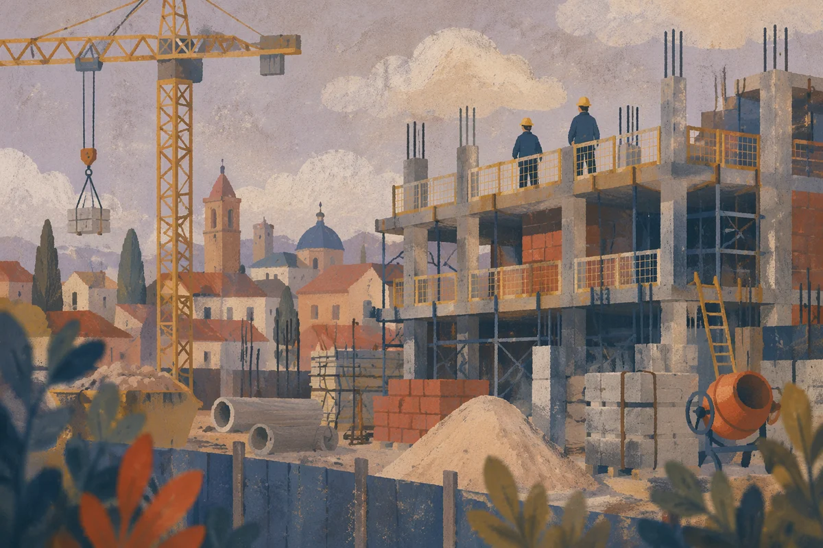Urban Construction Workers in Yellow Hard Hats
