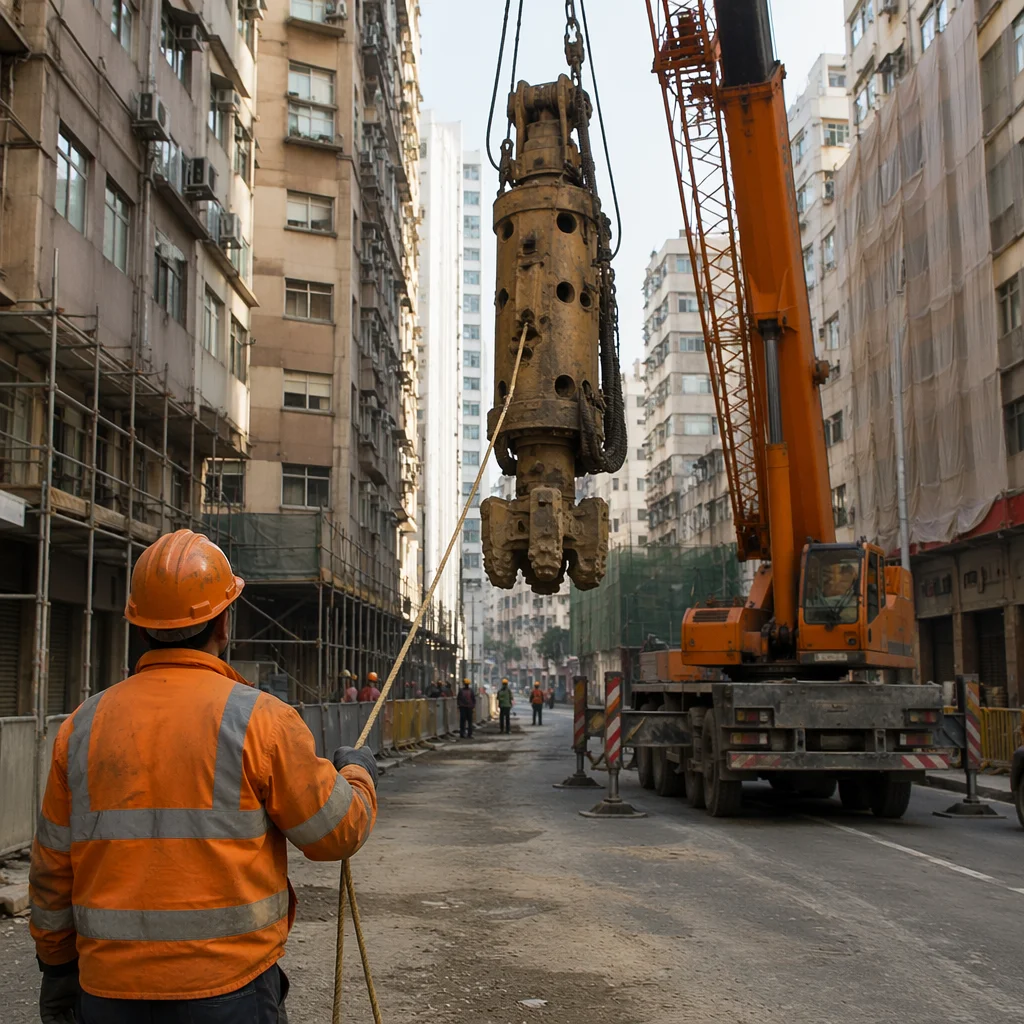 Urban Construction Crane and Hard Hat Crew