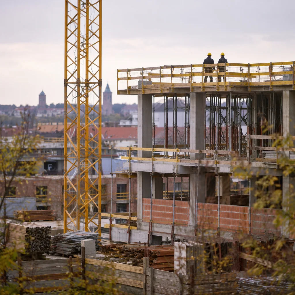 Urban Construction Workers with Tower Crane