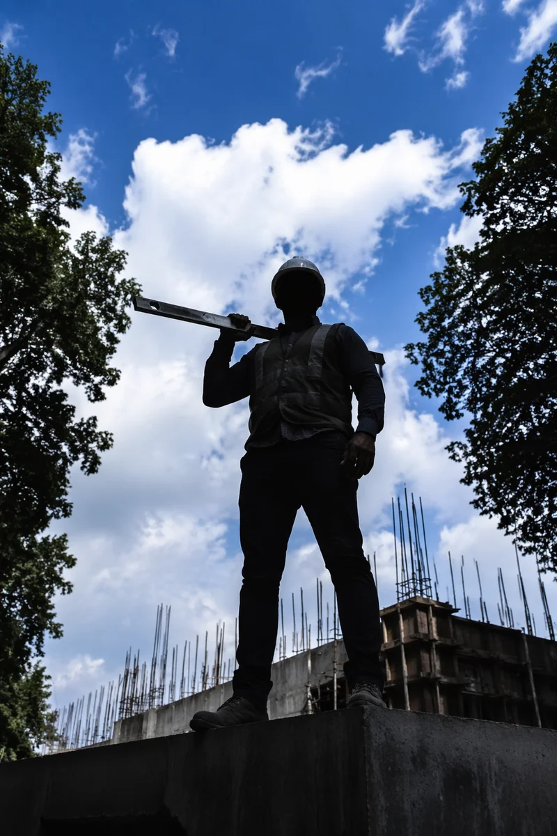 Confident Construction Worker Under Bright Sky