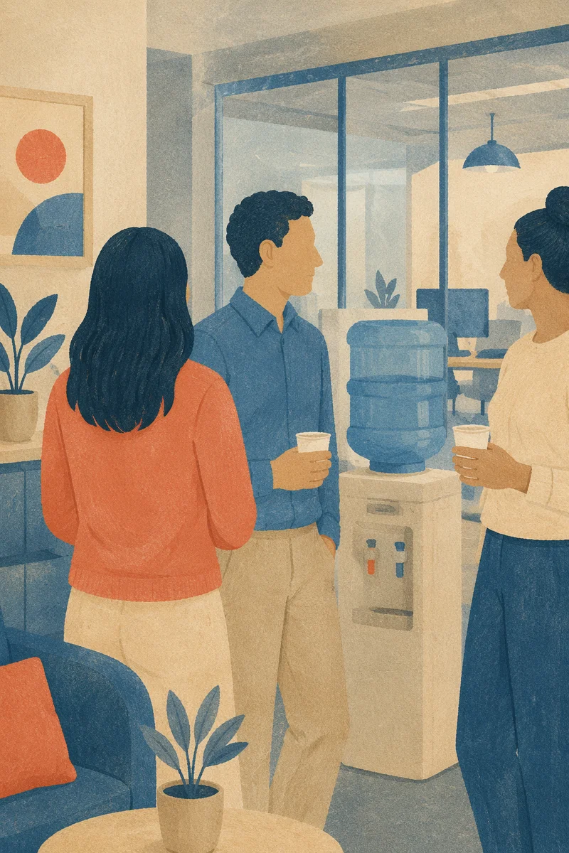 Coworkers Chatting During Office Water Cooler Break