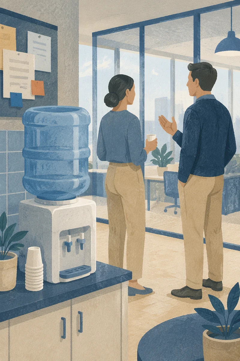 Coworkers Chatting at Office Water Cooler