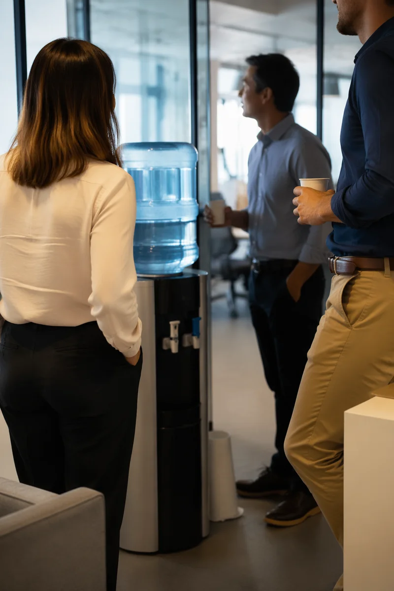 Coworkers Chatting During Office Water Cooler Break