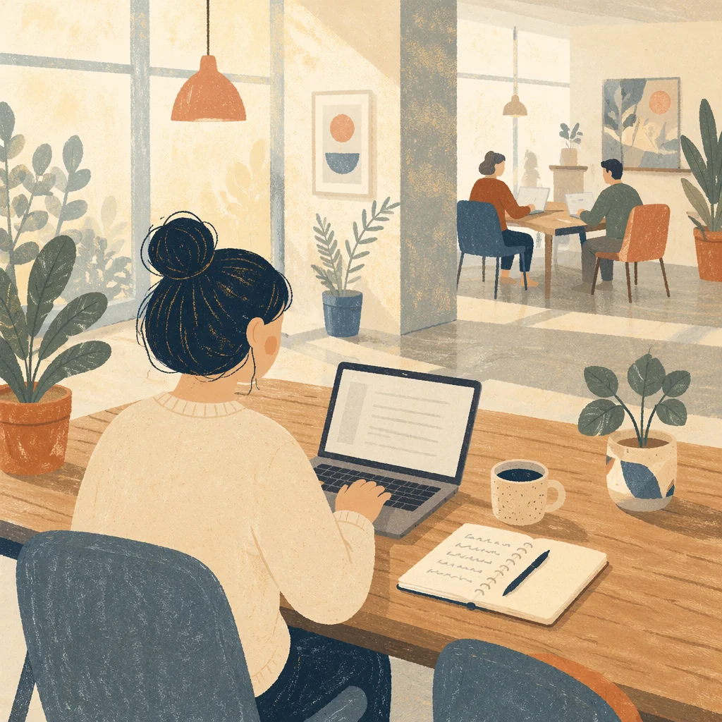 Calm Freelancer in Bright Coworking Lounge