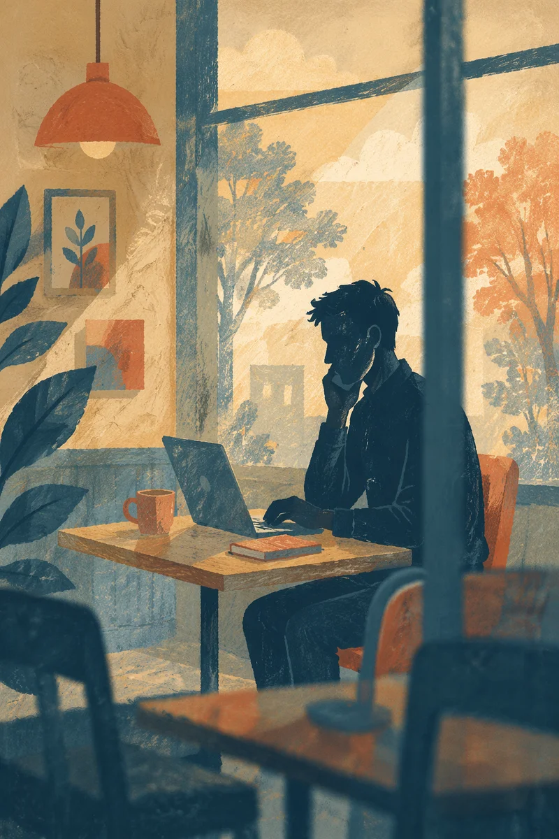 Freelancer in Quiet Coworking Cafe Silhouette