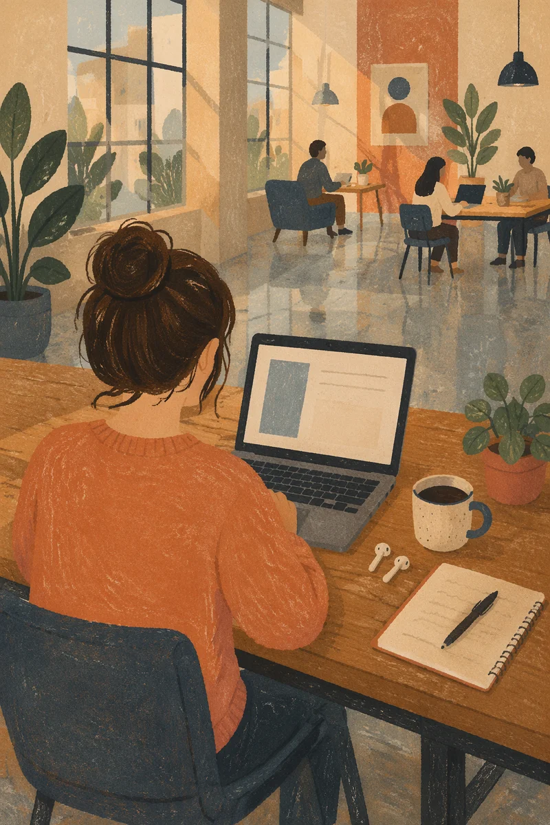 Freelancer Laptop and Coffee in Coworking Space