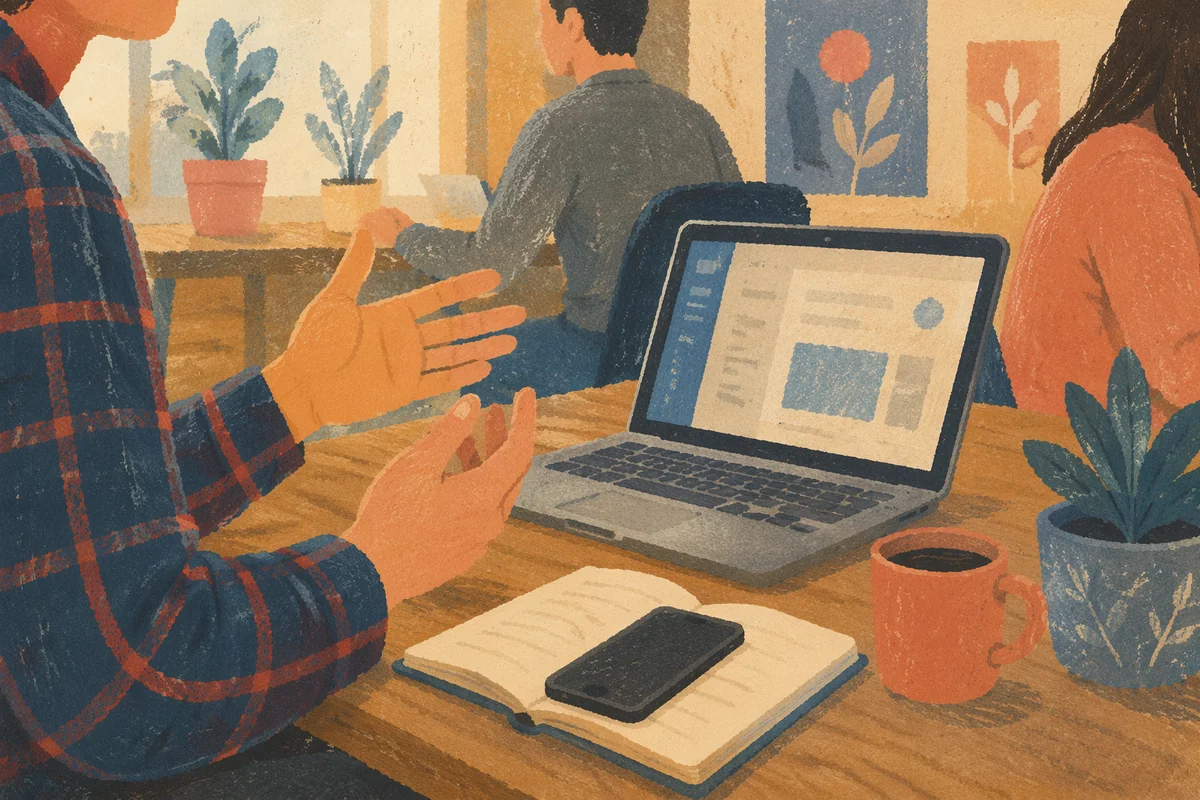 Freelancer Laptop and Coffee in Coworking Space