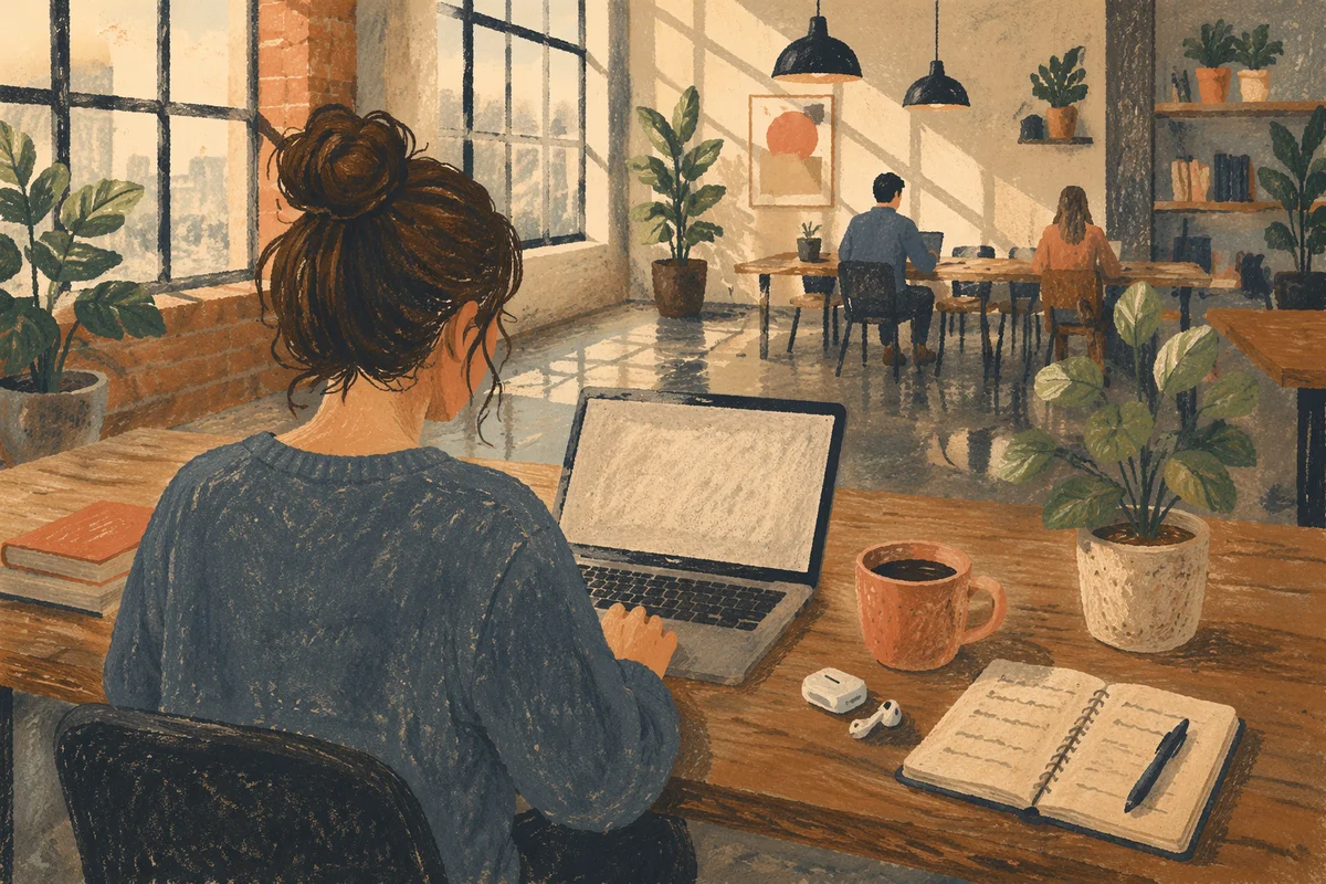 Freelancer Laptop and Coffee in Coworking Space