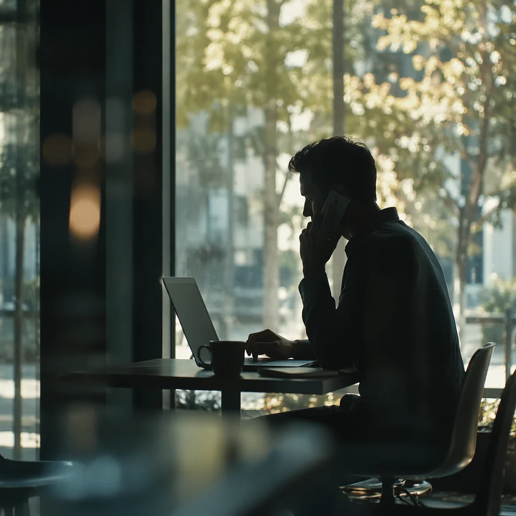 Freelancer in Coworking Cafe by Window