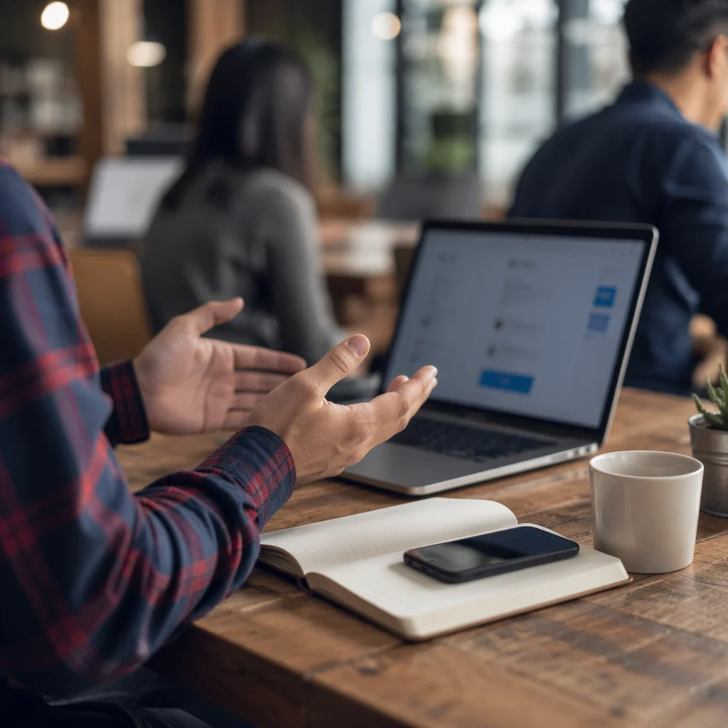 Freelancer Laptop and Coffee in Coworking Space