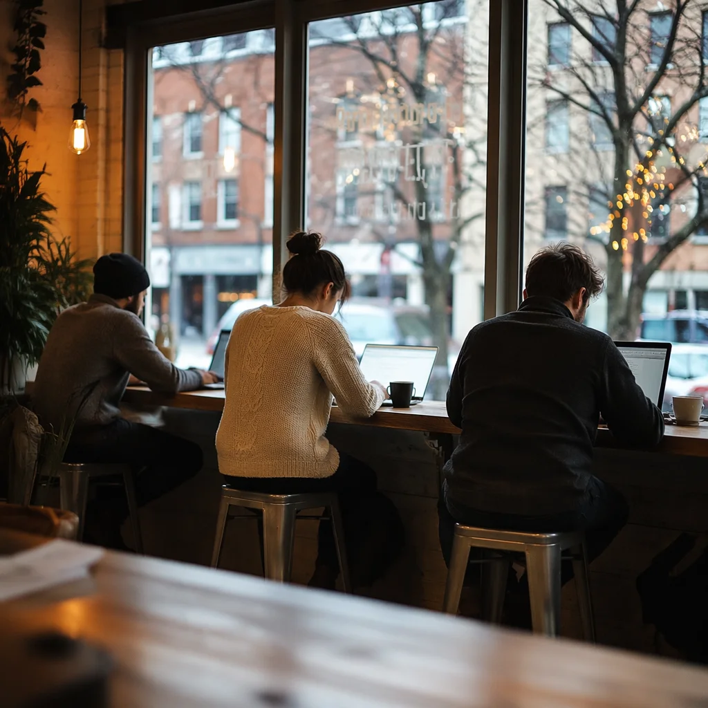 Freelancers Working at Cozy Coworking Cafe