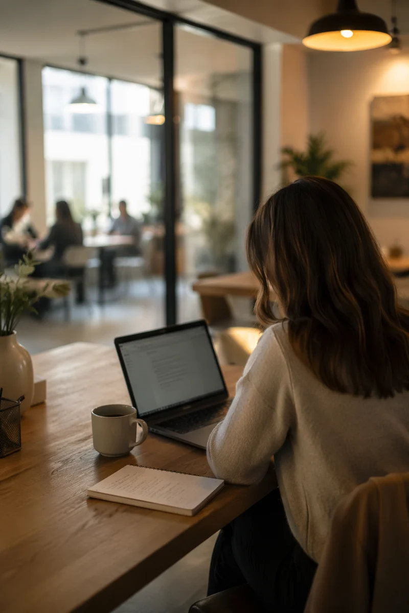 Freelancer Laptop and Coffee in Coworking Space