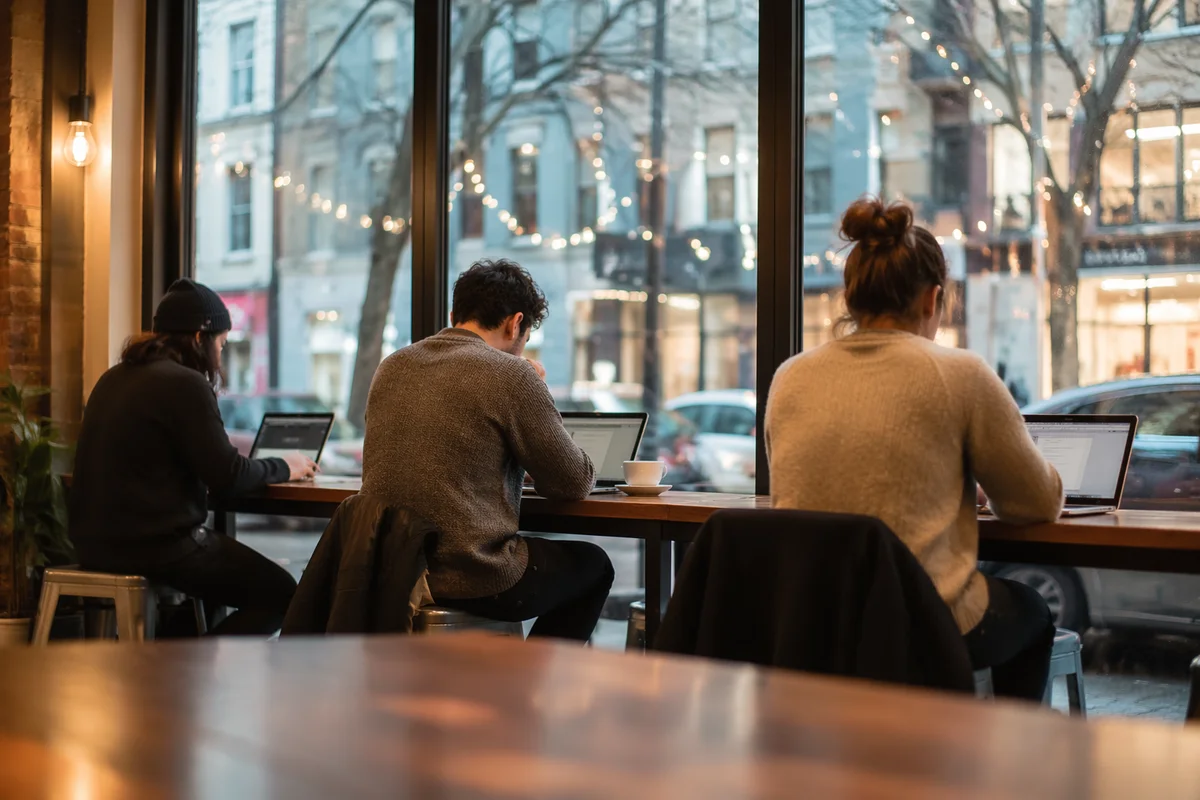 Freelancers Working at Cozy Coworking Cafe