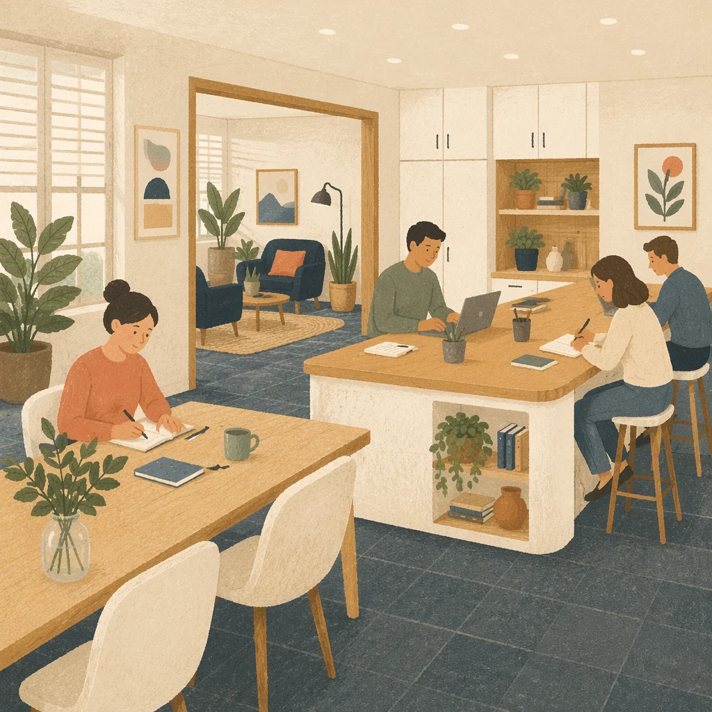 Warm Open Plan Coworking Office Interior