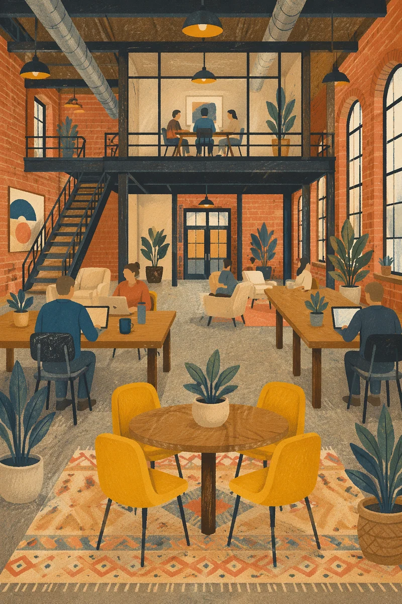 Warm Industrial Coworking Loft Workspace