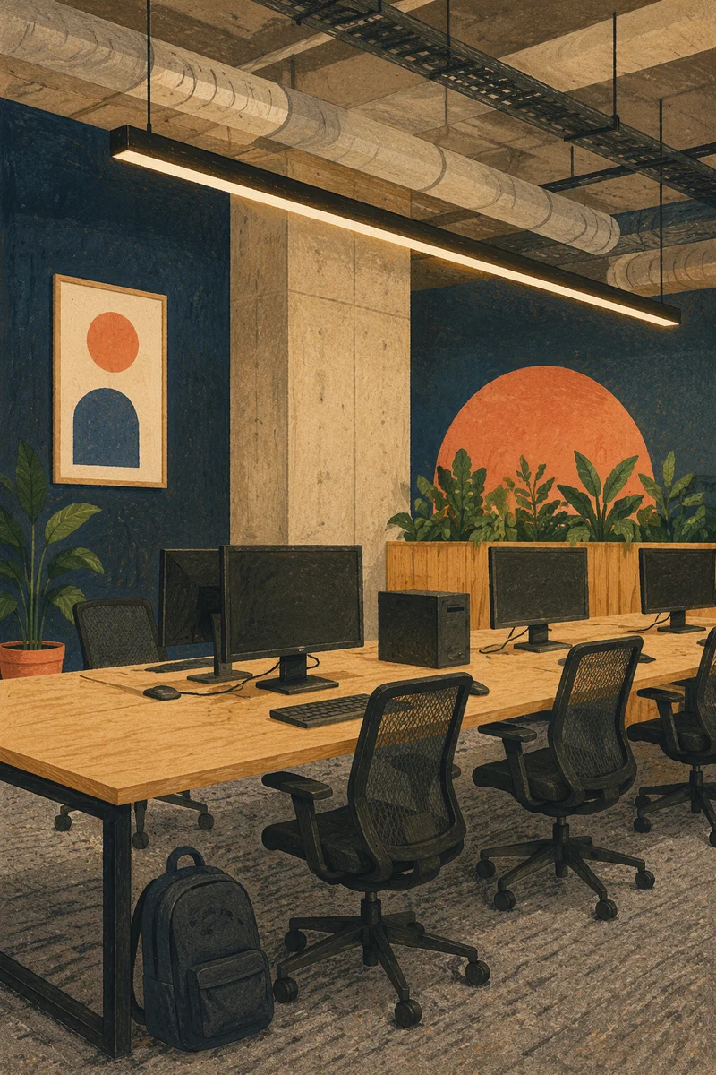 Warm Open Plan Coworking Office Interior
