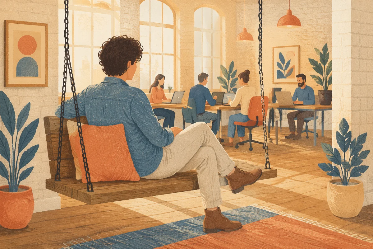 Warm Open Plan Coworking Loft Scene
