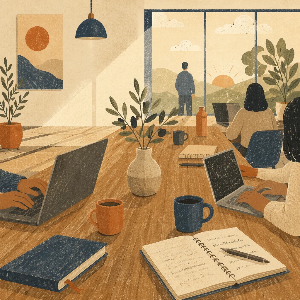 Peaceful Modern Coworking Office Morning