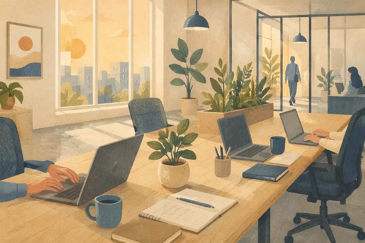 Modern Coworking Space at Sunrise