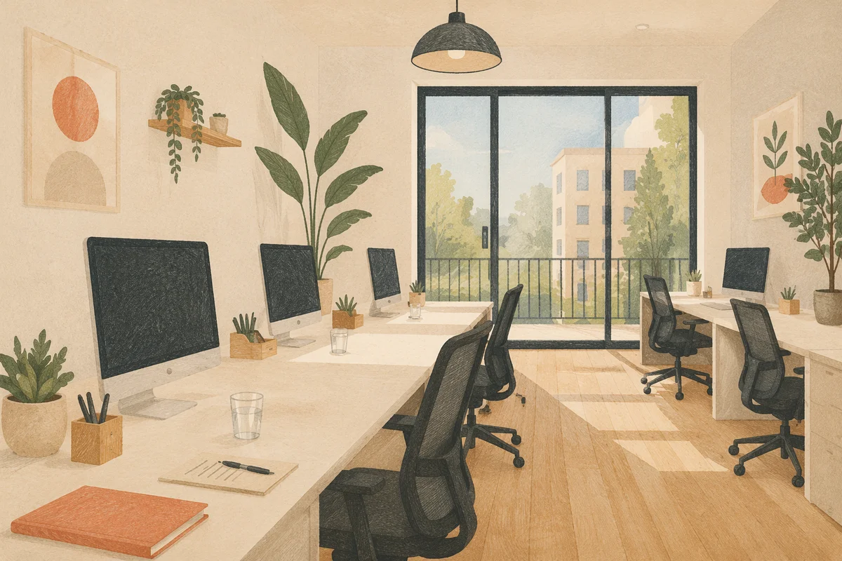 Modern Shared Coworking Office Interior View
