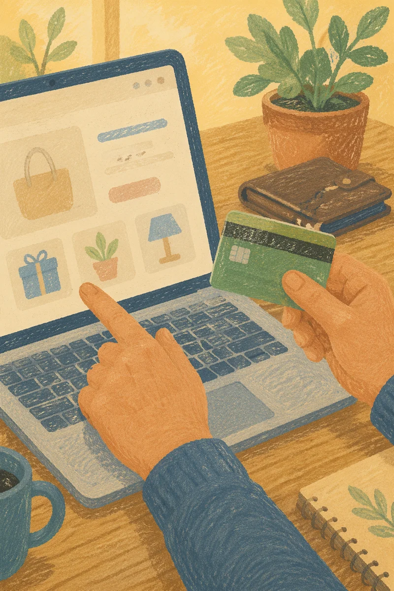 Online Card Payment at Wooden Desk