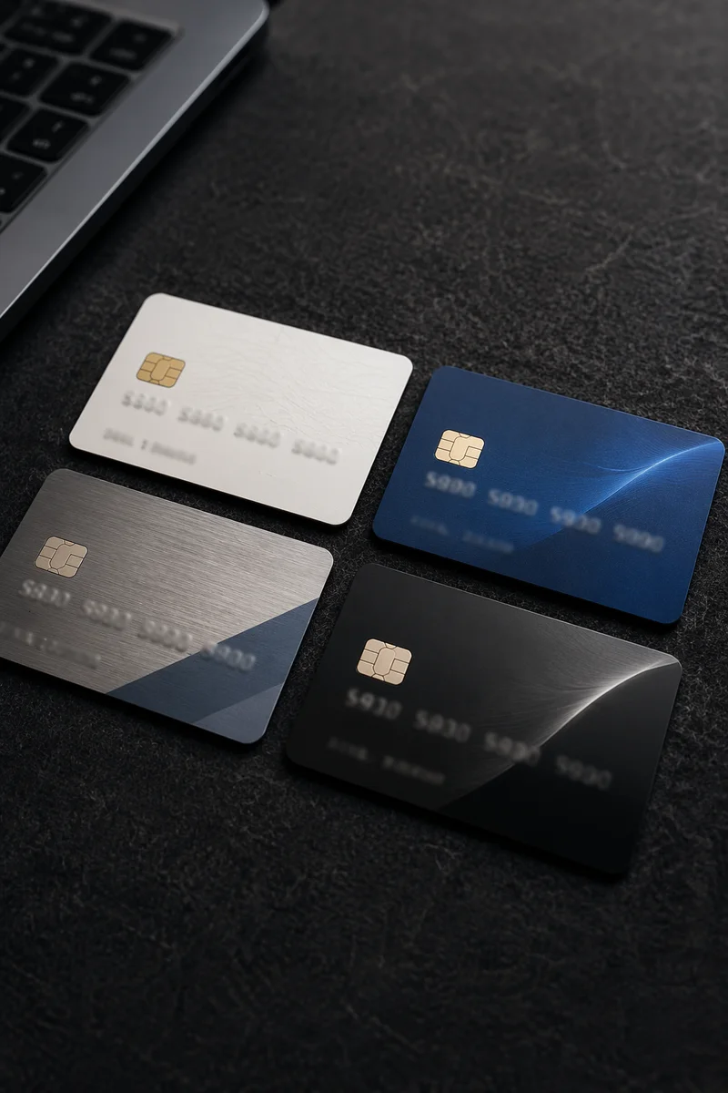 Online Payment Cards on Charcoal Desk
