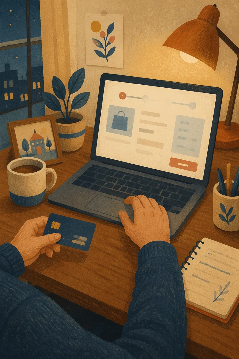 Secure Online Purchase at Small Business Desk