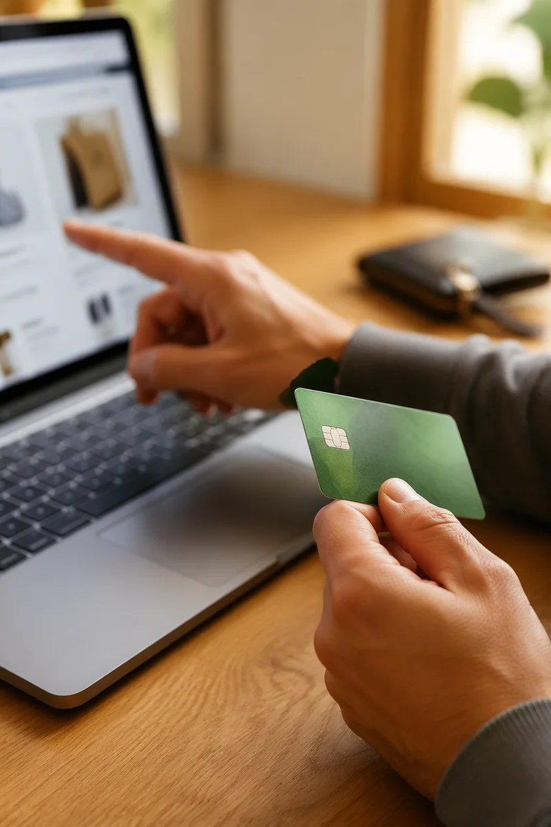 Online Card Payment on Wooden Desk