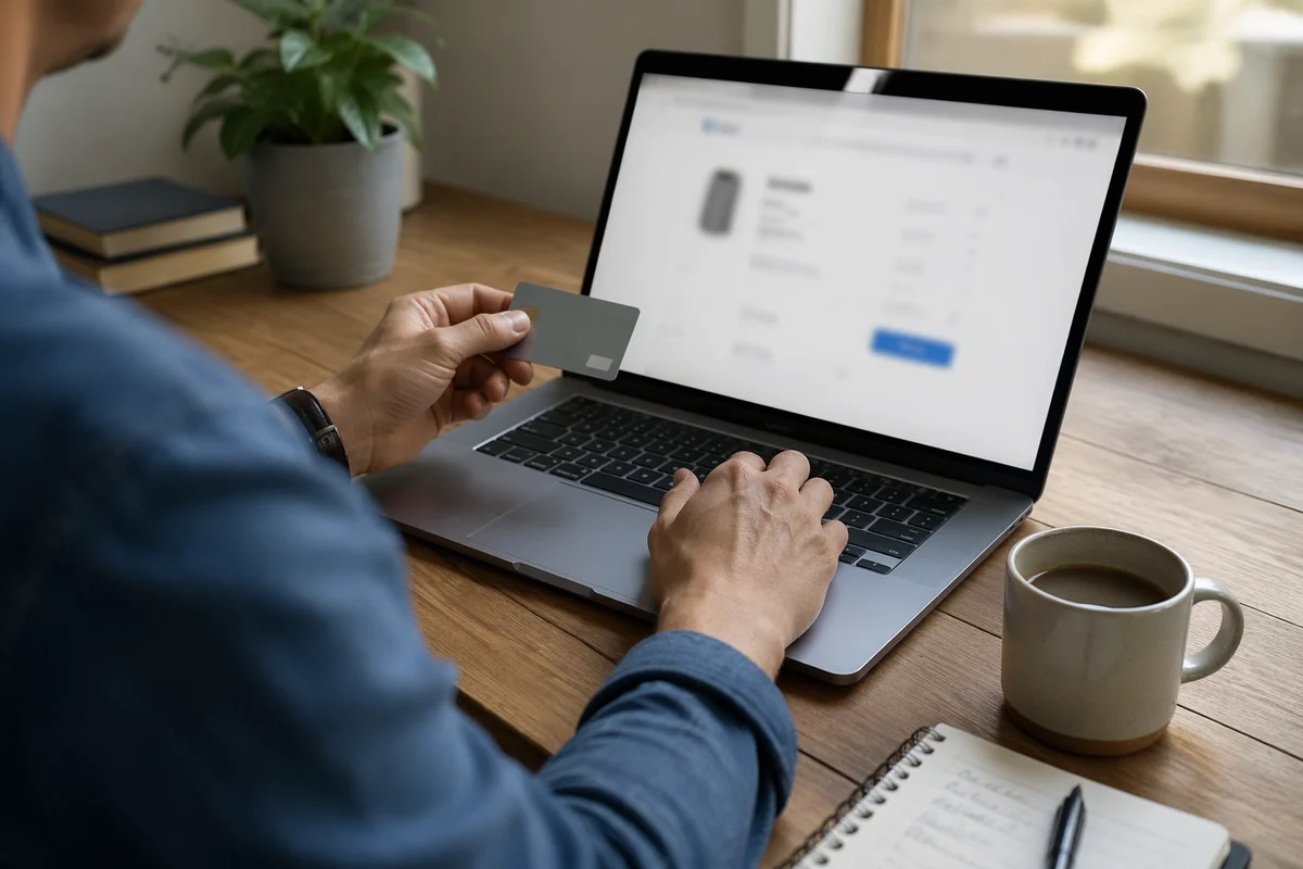Online Credit Card Purchase at Home Office