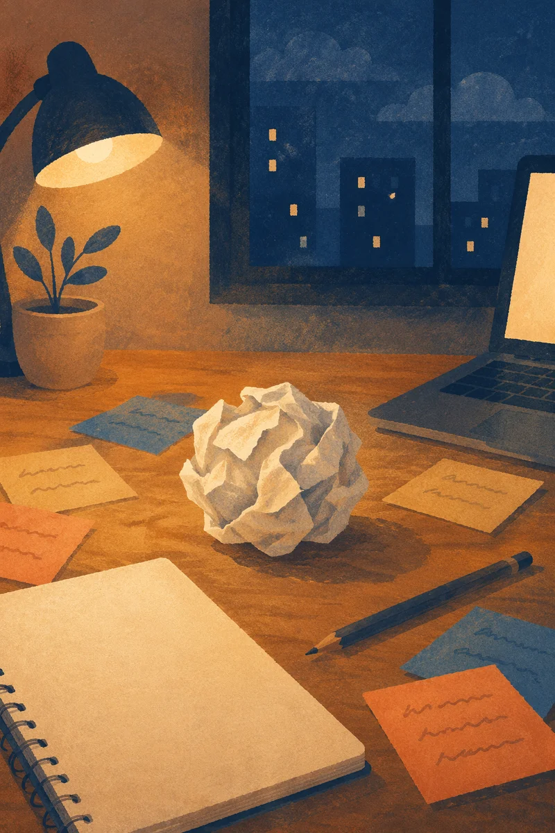 Crumpled Paper Ball on Creative Desk