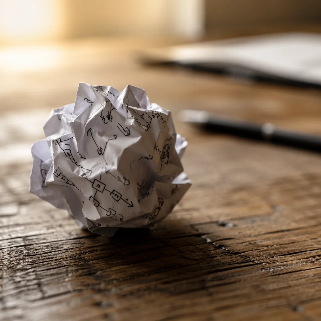 Crumpled Paper Ball on Office Desk