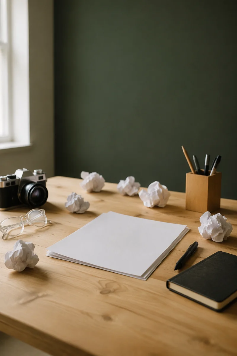 Crumpled Paper Brainstorming Desk Scene