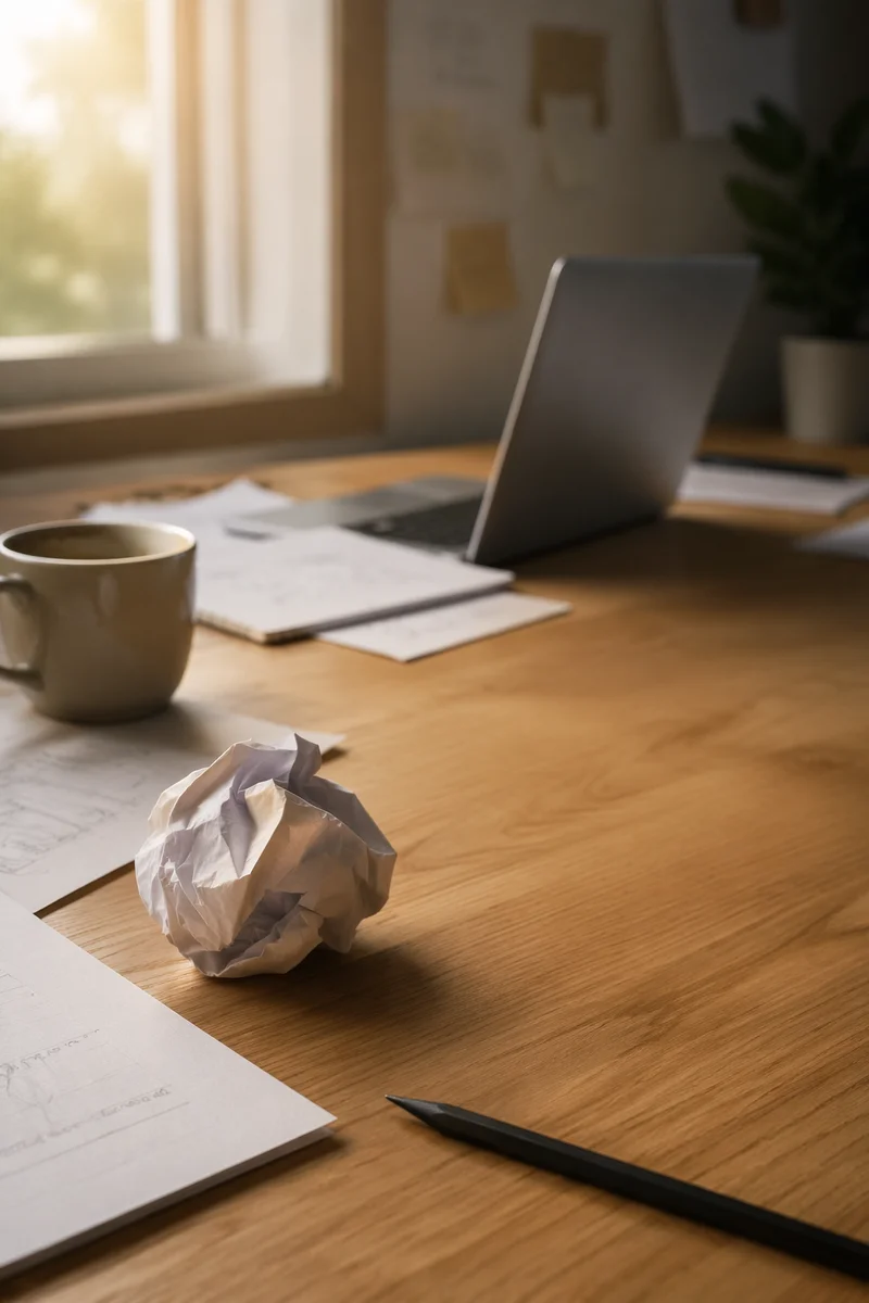 Crumpled Paper Ball on Desk Brainstorming